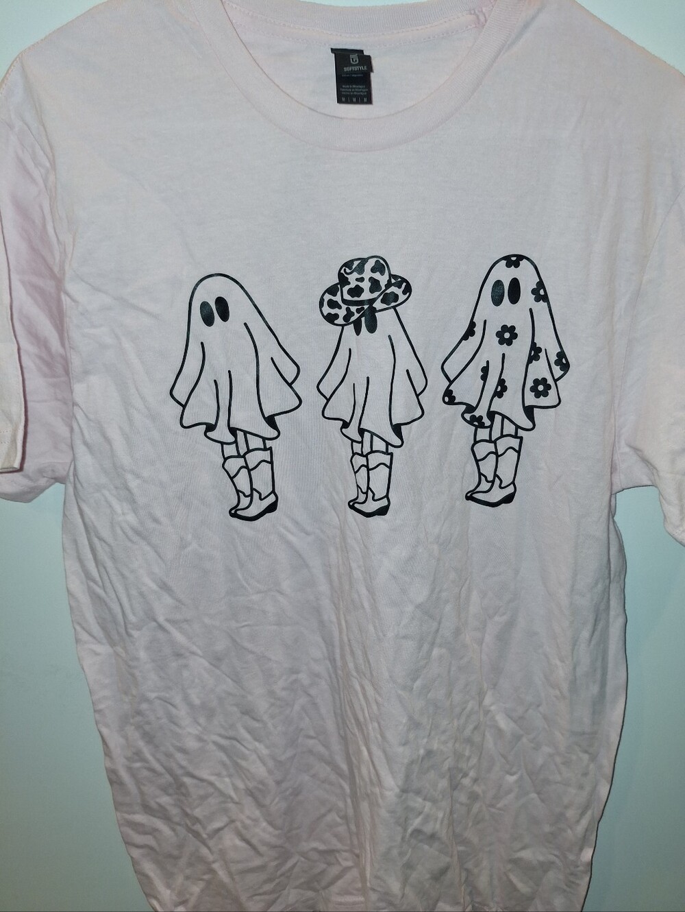 Gildan Light Pink Tee with Three Black Ghosts